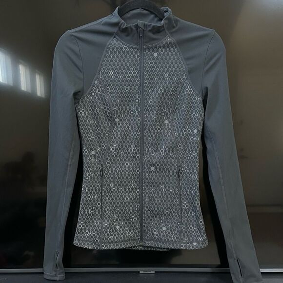 Sweaty Betty Power Zip Gray Geo Print Jacket - Picture 2 of 10